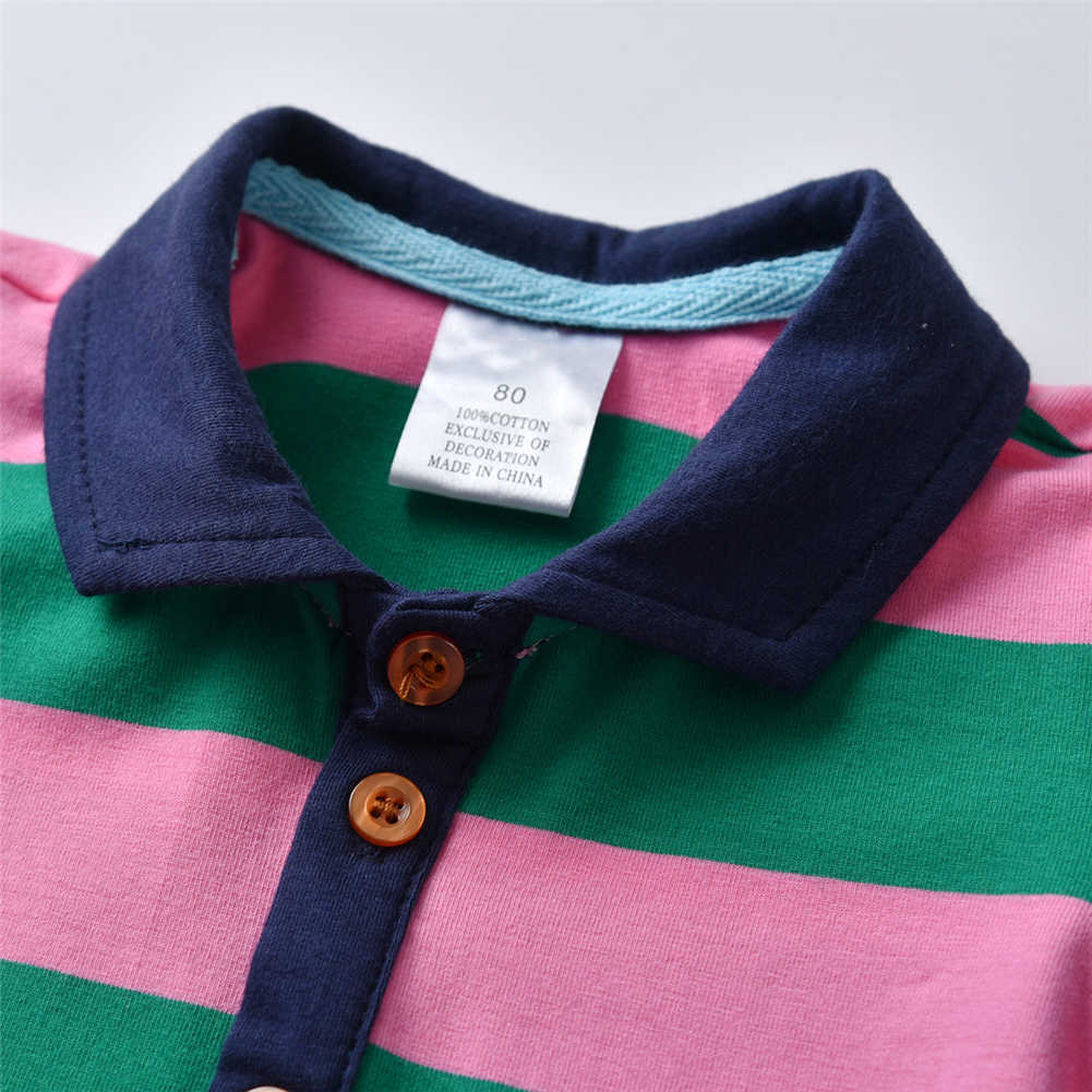 Mudkingdom Cute Baby Boys Stripe Polo Romper Short Sleeve Bodysuit Summer Children Cotton Shirt 210615