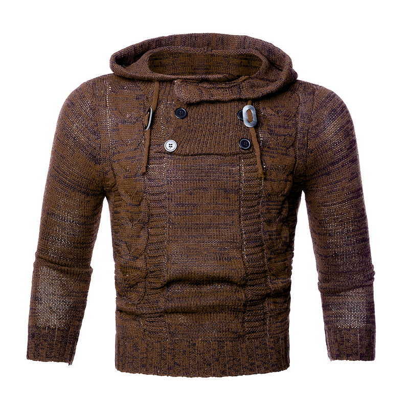 Men's Fashion Solid Color Knit Hooded Sweaters O-Neck Long Sleeve Slim Fit Pullover Tops Autumn Winter 211008