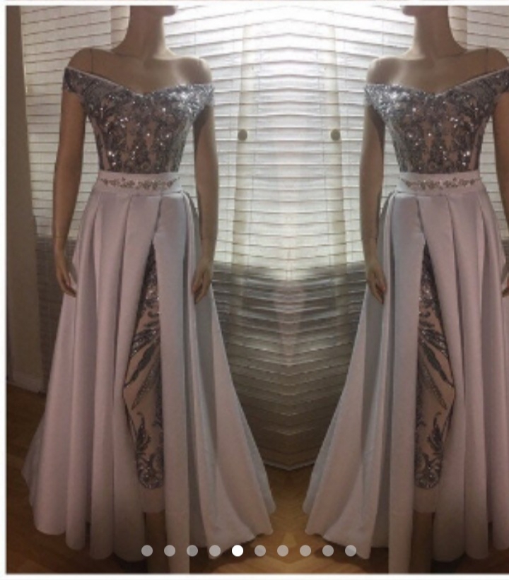 Sparkly Sequins Jumpsuit Evening Dresses With Overskirt Off Shoulder Short Sleeve Floor Length Long Prom Party Gowns Reception Dress
