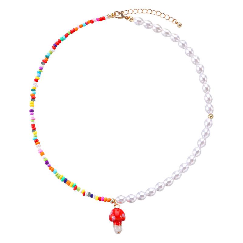 Chokers Bohemian Short Choker Mushroom Strawberry Eye Pearl Necklace Jewelry For Women 2021 Beaded Clavicle Chain Fashion Girls Gifts