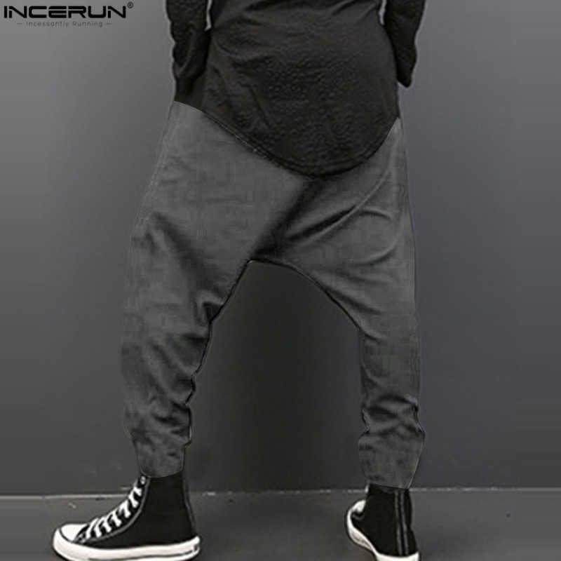 INCERUN Vintage Men Loose Drop Crotch Drape Pants Dance Baggy Trousers Men Drawstring Harem Pants Men Pantalon Hombre Plus Size 201006