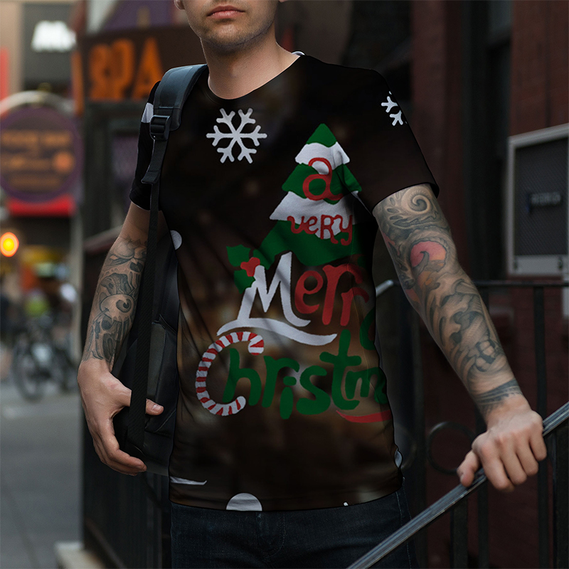 European and men's new printed letters Western style Christmas short-sleeved casual breathable street shooting party travel vacation, White;black
European and men's new printed letters Western style Christmas short-sleeved casual breathable street shooting party travel vacation, White;black