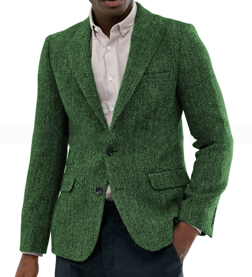 Herringbone Wool Men Suits Business Casual tuxedos Slim Fit Groom Party Coat Tailored Performance Work Wear Wedding Suit