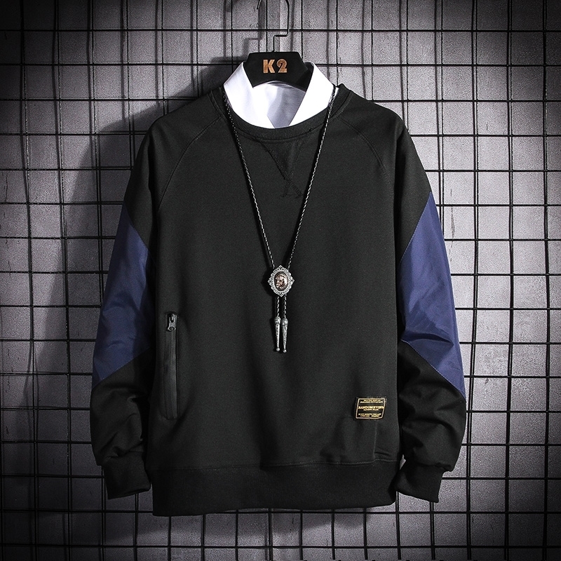 Fashion Men Patchwork Hoodies Sweatshirts Spring Autumn Sweatshirts Men O-Neck Casual Hoodie Black Yellow Sweatshirt 201128