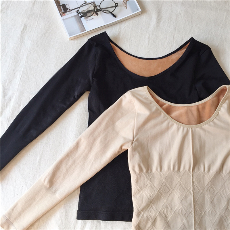 Women Autumn Winter T Shirt Slim Warm Thick Velvet T-Shirts Tees Female Long Sleeve Bottoming Shirt Underwear Tops T200110