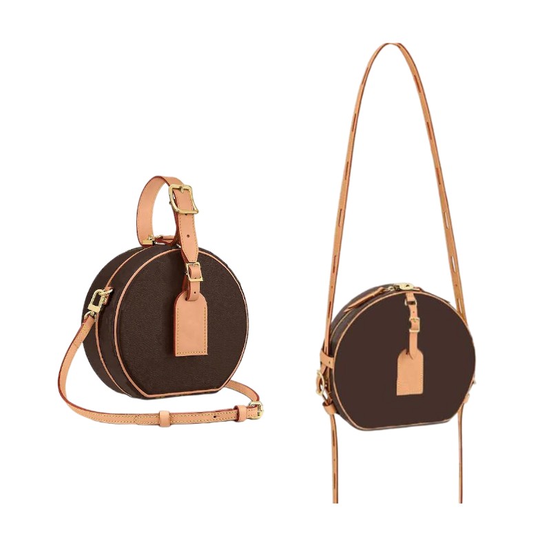 Ladies fashion bag PETITE BOITE CHAPEAU BOITE MM PM Handbag purse original cowhide trim canvas hatbox designer shoulder bags crossbody messenger M43514, Flower 
Ladies fashion bag PETITE BOITE CHAPEAU BOITE MM PM Handbag purse original cowhide trim canvas hatbox designer shoulder bags crossbody messenger M43514, Flower