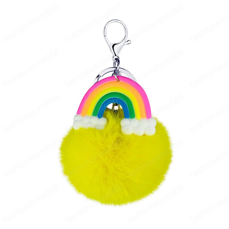 Creative Pompoms Keychain Rainbow Plush Hairball Key Chains Decorative Pendant for Women Bag Charms Accessories Car Keyring