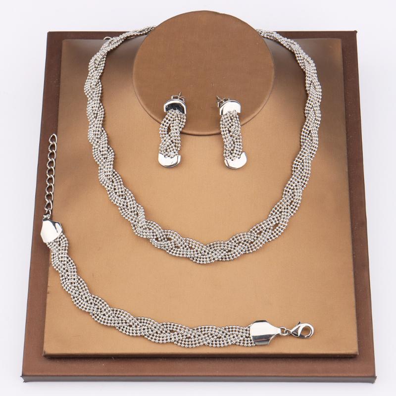 Earrings & Necklace Jewelry Sets For Women Design Twist Chain And Adjustable Bangle Punk Set Korean Girls Accessories, Silver
Earrings & Necklace Jewelry Sets For Women Design Twist Chain And Adjustable Bangle Punk Set Korean Girls Accessories, Silver