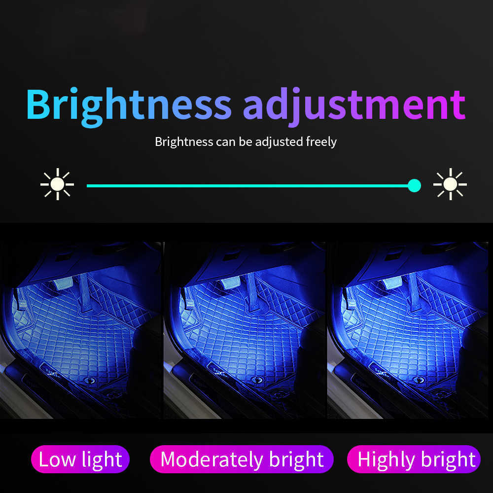 New Car LED Foot Light Ambient Lamp With Bluetooth APP Music Control Multiple Modes Auto Interior Decorative RGB Light Strip Outdoor