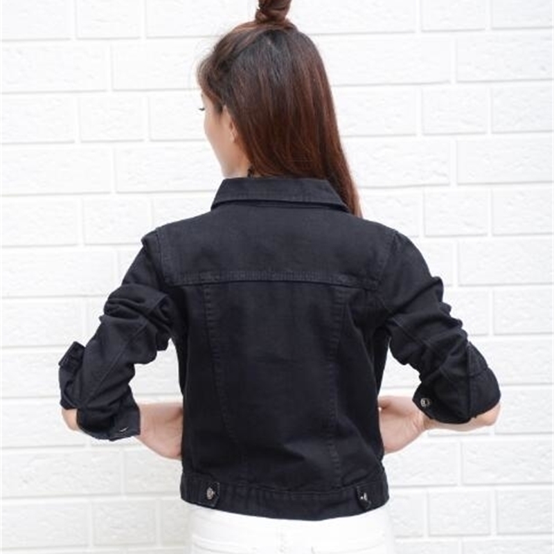 Fashion Jeans Jacket Women Spring 2XL XL Autumn Hand Brush Long Sleeve Stretch Short Denim Jacket White Pink Coats T200319