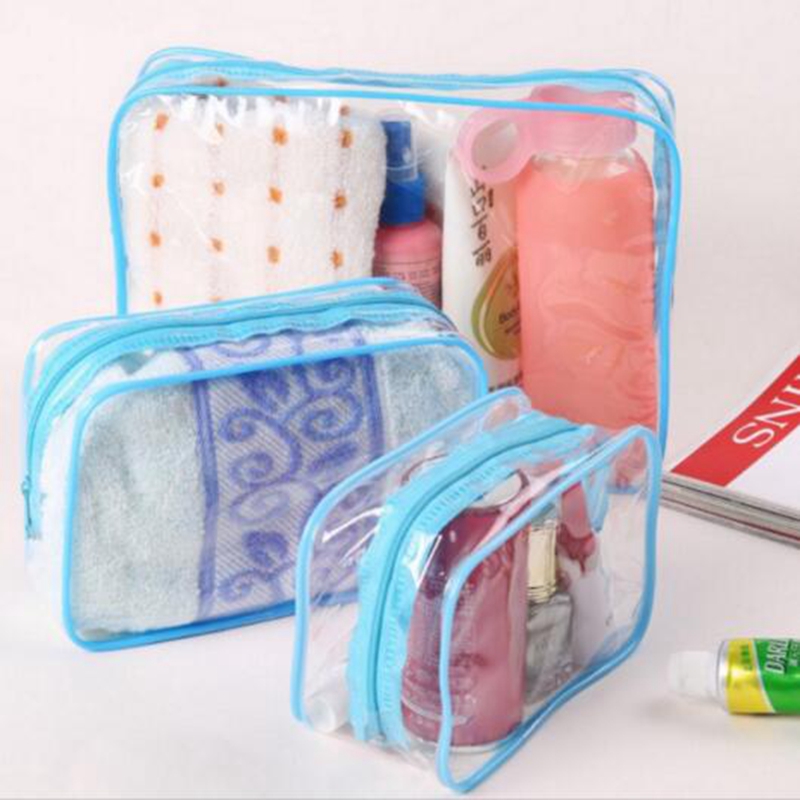 Portable zipper Transparent Cosmetic Bag Bath Wash Clear Makeup Bags Women Organizer Travel PVC Red Blue Yellow