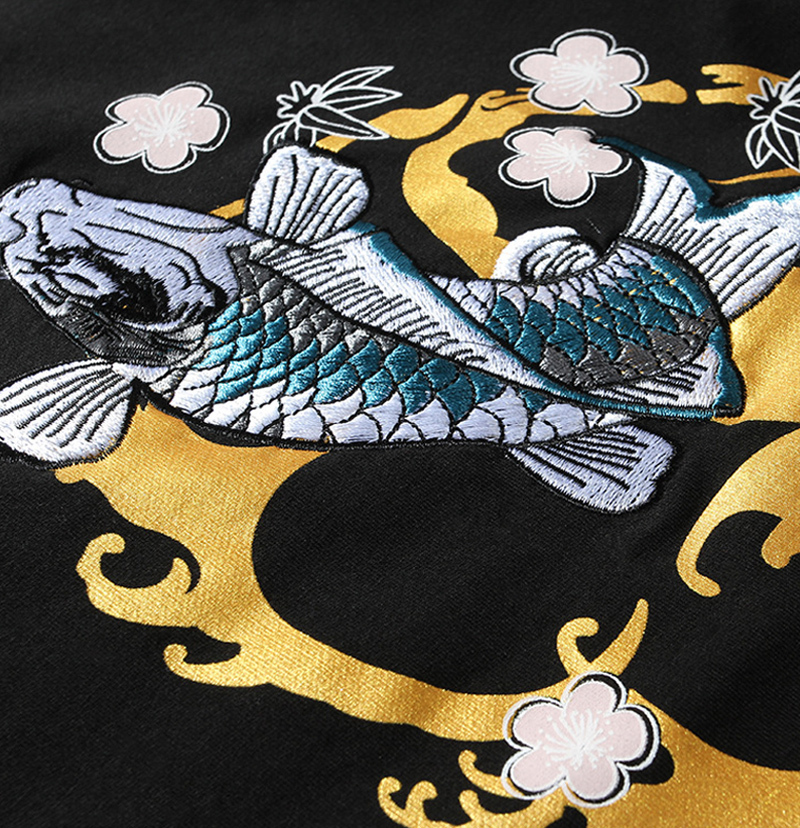 Autumn Winter Fashion Carp Embroider Hoodies Cotton Warm Thick Hip Hop Hoodie Men Couples US Size SXL 201020