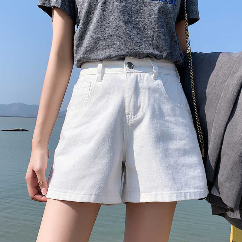 Summer Wide Leg Denim Shorts Women's Loose Thin Rolled Jeans Short Pants Casual Straight Retro High Waisted Shorts 210611