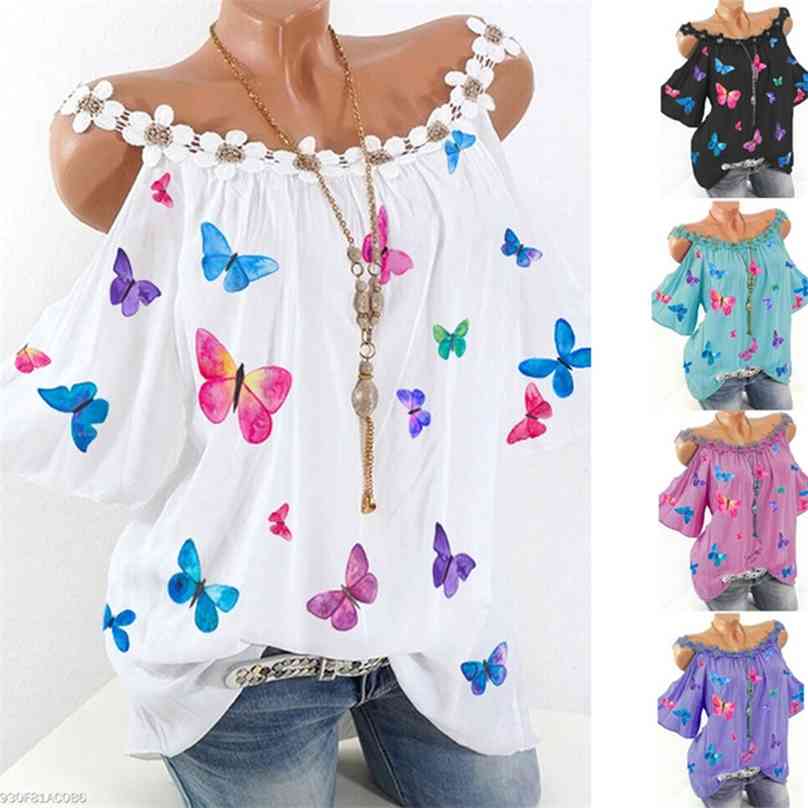 Women Blouses Summer Fashion Butterfly Top Plus Size Elegant Ladies Lace Collar Off Shoulder Tops White Print Blouse Shirt 210719, Fs
Women Blouses Summer Fashion Butterfly Top Plus Size Elegant Ladies Lace Collar Off Shoulder Tops White Print Blouse Shirt 210719, Fs
