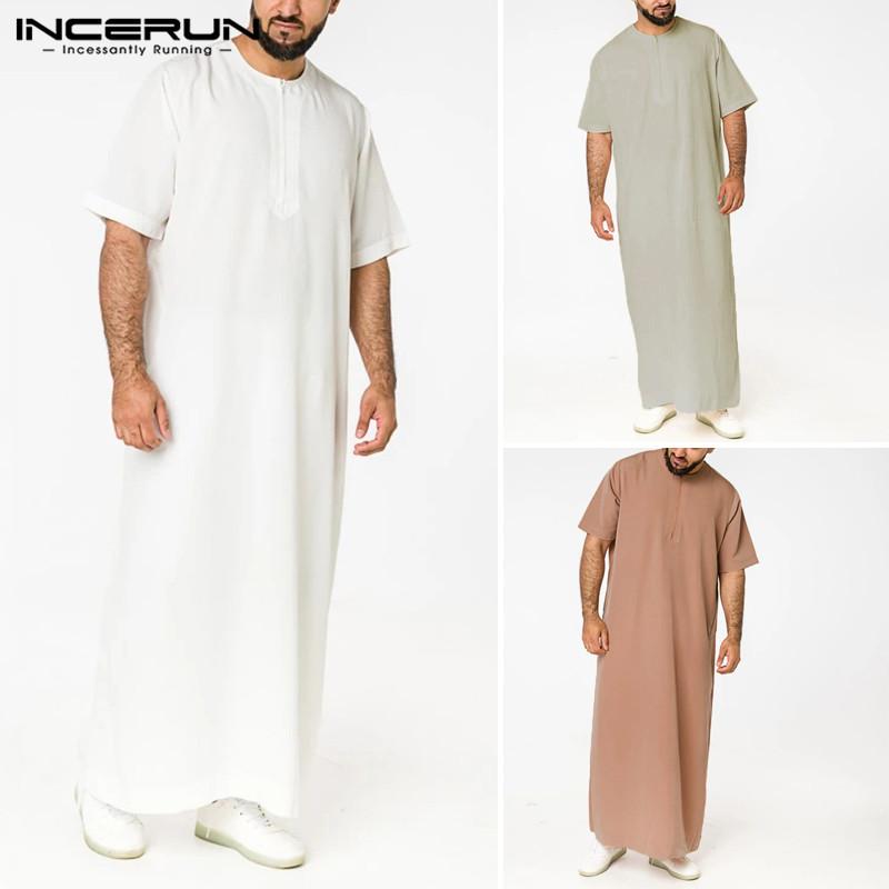 Saudi Style Zipper Jubba Thobe INCERUN Men Solid Color Robes Man Vintage Short Sleeve O Neck Muslim Arabic Islamic Clothes S-5XL
Saudi Style Zipper Jubba Thobe INCERUN Men Solid Color Robes Man Vintage Short Sleeve O Neck Muslim Arabic Islamic Clothes S-5XL