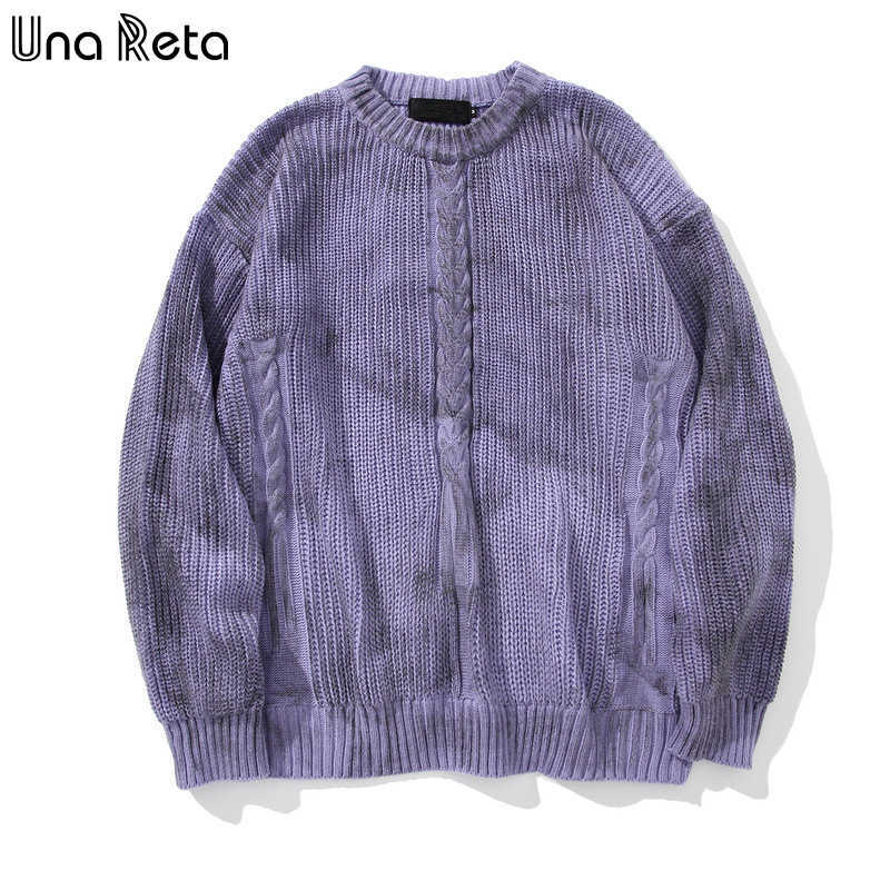 Una Reta Tie Dye Sweater Men Autumn Streetwear Men Clothing Hip Hop Pullover Men Hole Oversize Sweater 211008