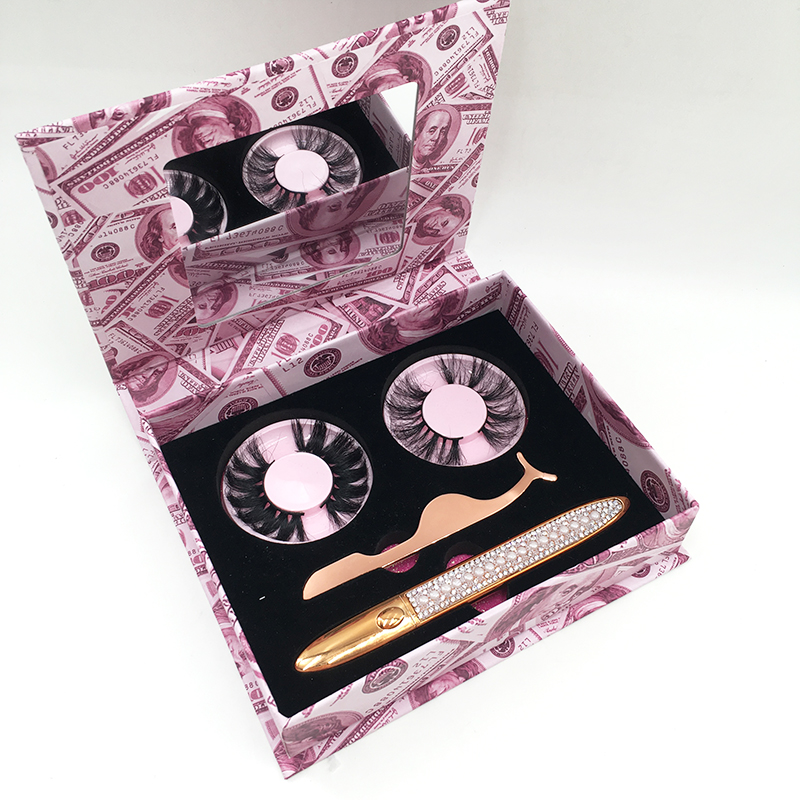 Custom Logo Eyelash Box with Eyeliner Lash Glue Pen Tweezers 25mm Mink Lashes False Eyelashes Box