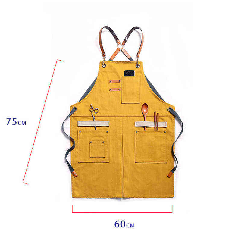 Solid Canvas Master Apron For Kitchen Accessories Pocket Cafe Pinafore House Cleaning Baking Cooking Work Hairdresser 211222