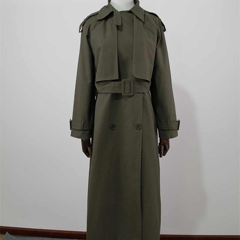 New Fashion Fall Autumn Casual Double Breasted Turn Down Collar Classic Long Trench Coat With Belt Chic Female Windbreaker 210218