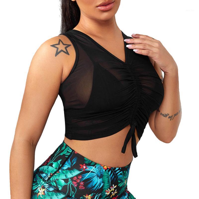 Women Summer Sport Shirt Drawstring Ruched Crop Top V Neck Sleeveless T-Shirt Pleated Sheer Mesh Vest For Yoga Fitness Workout Outfit, Black
Women Summer Sport Shirt Drawstring Ruched Crop Top V Neck Sleeveless T-Shirt Pleated Sheer Mesh Vest For Yoga Fitness Workout Outfit, Black