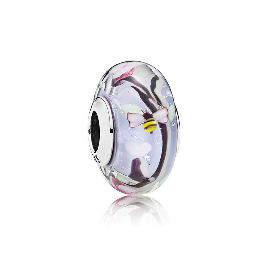 Fine jewelry Authentic 925 Sterling Silver Bead Fit Charm Bracelets Flower Bud Butterfly Magnolia Series Glass Safety Chain Pendant DIY beads