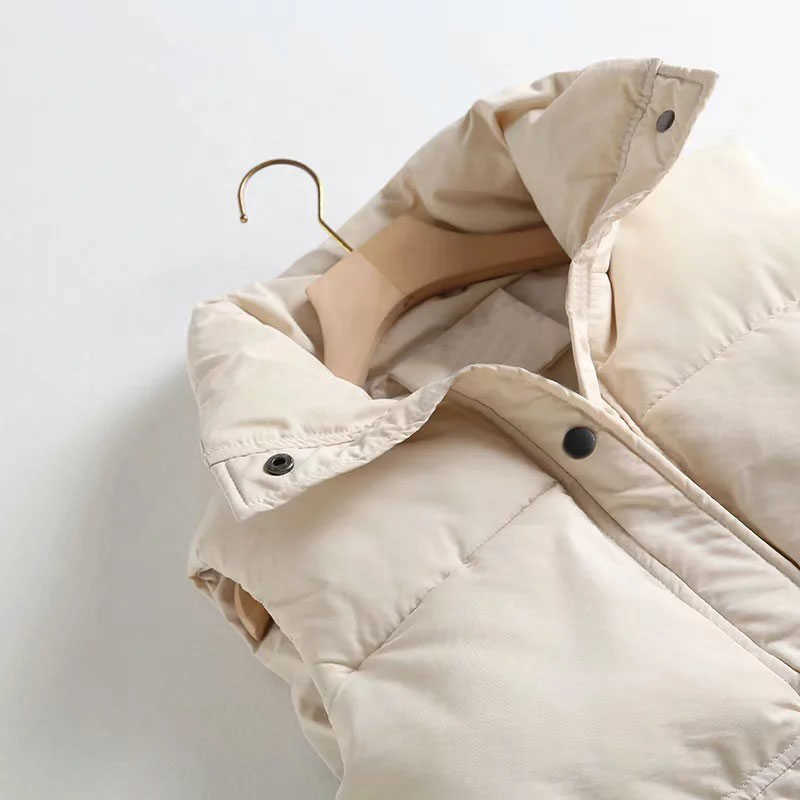 Autumn Winter Women Down Jacket Solid Loose Stand Collar Vest Windproof Warm Waistcoat Parka Ladies Button Chic Coat 211018