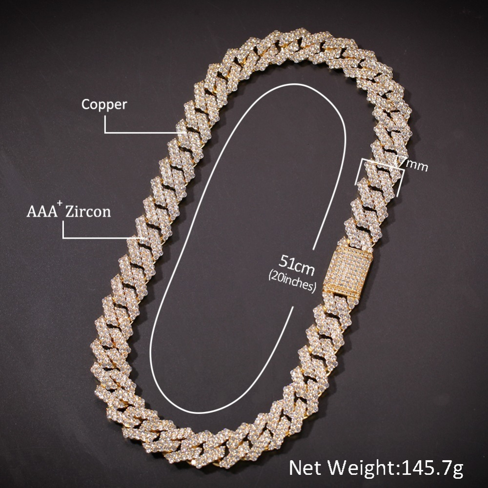 New Hip Hop Fashion Jewelry 17mm Prong Cubans Link Chain Necklace Micro Paved Cubic Zirconia Choker Bracelet for Men Copper CZ Rock Punk Party Gift
