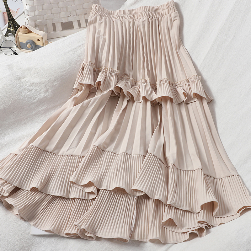 Neploe Autumn Pleated Skirt High Waist Irregular Hem Flouncing Women Long Skirts Women Fashion Faldas Jupe Femme 1F658 210306