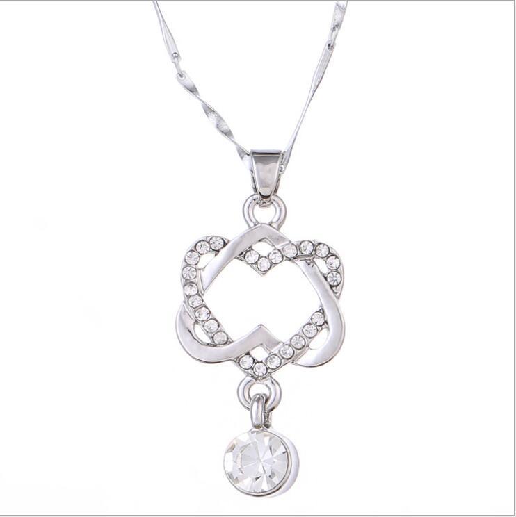 Fashion Korean platinum Heart Necklace double heart winding heart to pendant clavicle chain jewelry