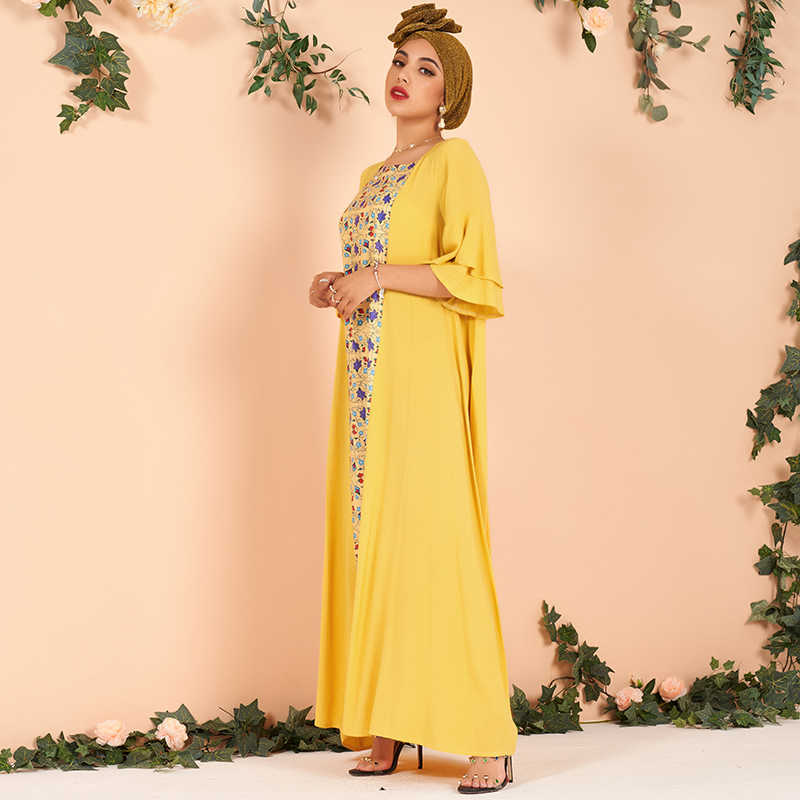 Summer products ladies fashion and elegant lotus leaf sleeve flower vine print color matching loose large size rayon dress 210630