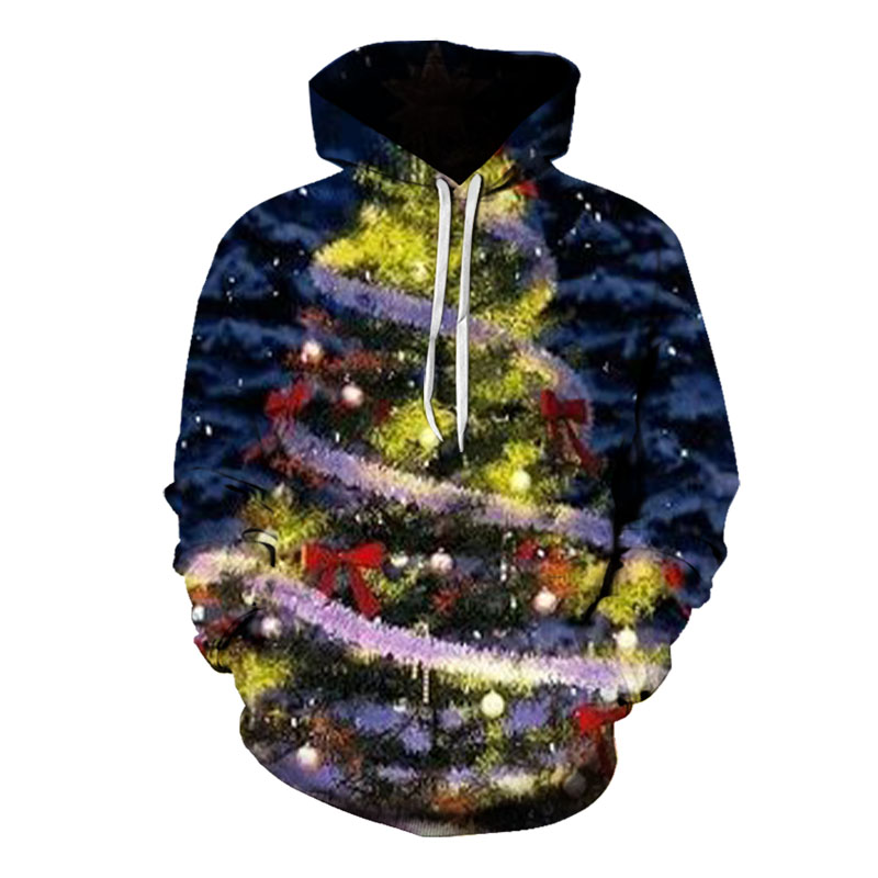 Men's Christmas fluorescent tree pattern 3D printing long-sleeved hooded sweater, White;black
Men's Christmas fluorescent tree pattern 3D printing long-sleeved hooded sweater, White;black