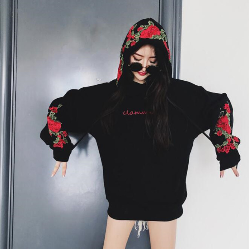 New couples Hoodies roses Embroidered long Sleeve Men and Women Felpata vintage elegant casual Shirts and Men fleece Y201001