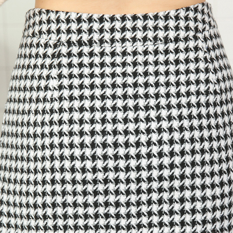 Winter Woolen Plaid Mini Skirt For Women Autumn Slim Houndstooth High Waist Womens Skirts Female Fashion Spring Skirts 210309
