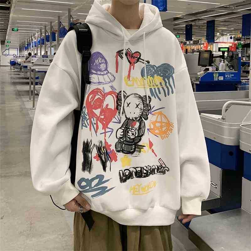 Fashion brand ins style Korean hip hop cartoon graffiti print Hooded Sweater Winter Fleece Jacket BF large men's wear, White
Fashion brand ins style Korean hip hop cartoon graffiti print Hooded Sweater Winter Fleece Jacket BF large men's wear, White