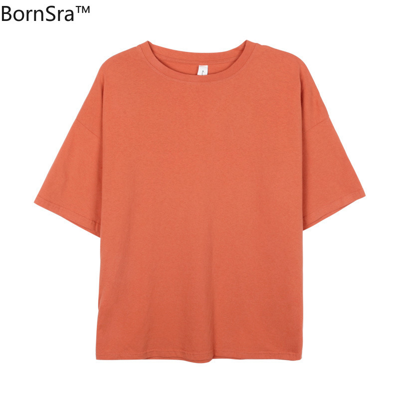Bornsra Basic Solid-color Round-neck Short-sleeved T-shirt Women's Spring Korean Version of Loose-fitting Jacket T1566 210306