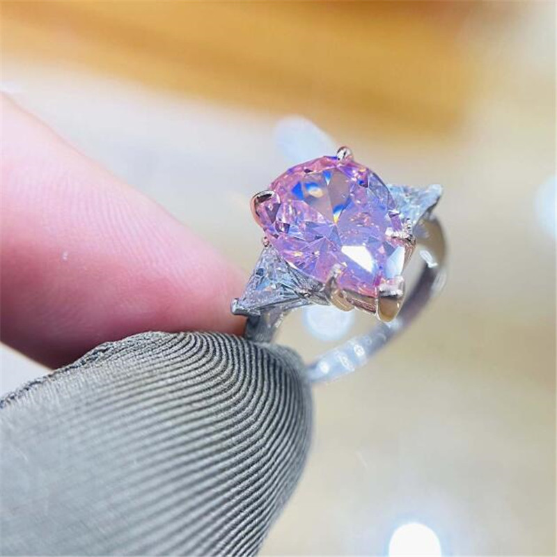 Brand Wedding Rings Luxury Jewelry Designer Real 925 Sterling Silver Dove Egg Large Yellow Topaz CZ Diamond Water Drop Zircon Women Engagement Band Ri