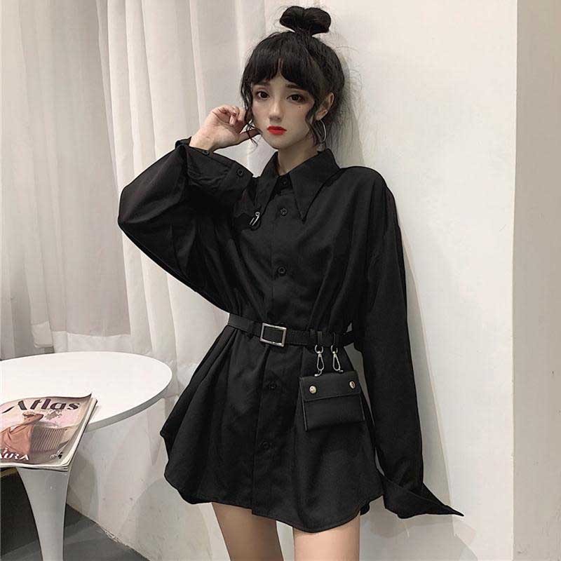NiceMix plus size harajuku Korean style Blouses Women's Clothing long tops moda feminina spring fall shirts black blusas mujer d 210225