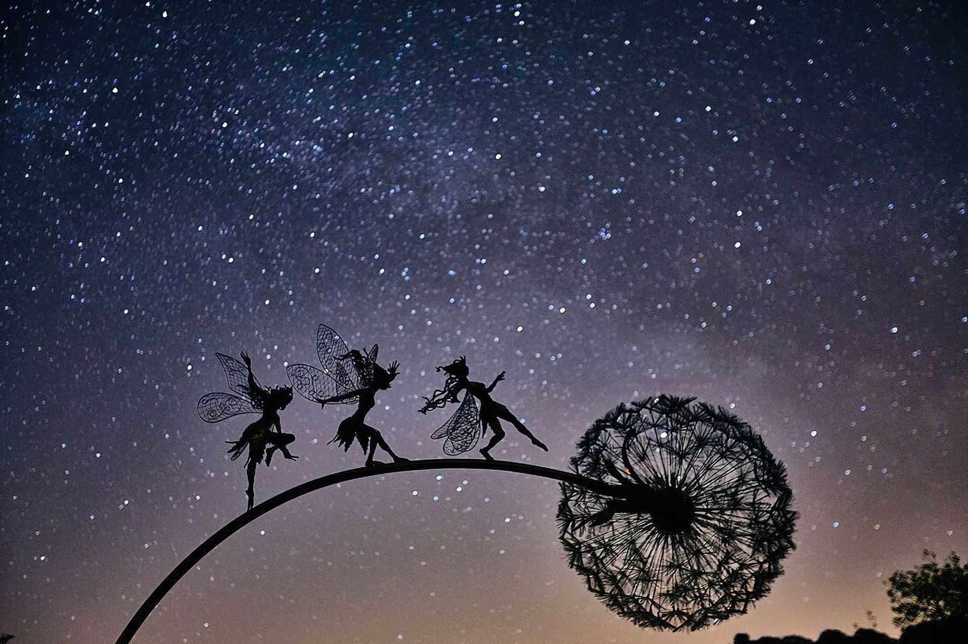 Garden Decorative Stake Fairies And Dandelions Dance Together Metal Yard Art Decor Lawn Landscape Sculpture Decoration 2109111898070