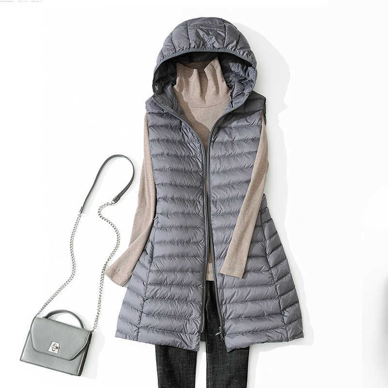 Women Duck Down Vest Jacket Autumn Winter Ultra Light Plus Size Down Puffer Coat Feamle Hooded Casual Sleeveless Waistcoat 210819