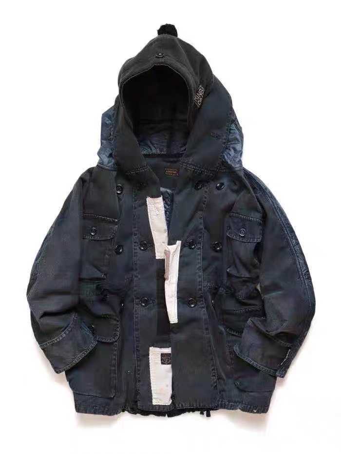 2021 Kapital Hirata two color batik wash damage stitching cotton multi pocket jacket, Black
2021 Kapital Hirata two color batik wash damage stitching cotton multi pocket jacket, Black