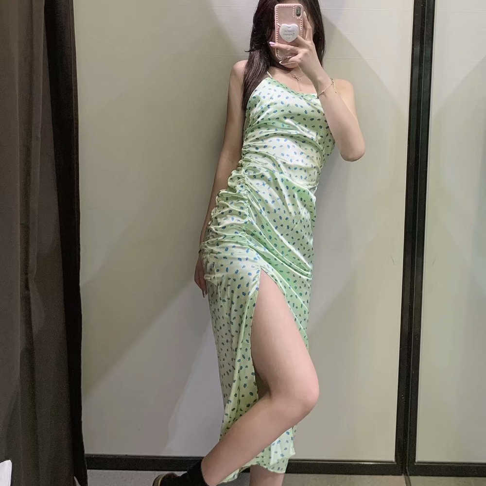 Summer Dress Women Elegant Casual Fashion Chic Lady Maxi Dress Woman Slip Draped Dress Floral Slit Sundress robe femme 210709