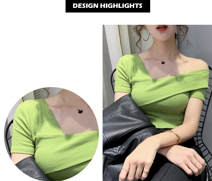 European Clothes Fashion Asymmetrical Hollow Out T-shirt Women New Summer Back Tops Ropa Mujer Bottoming Shirt Tees T02210 210302