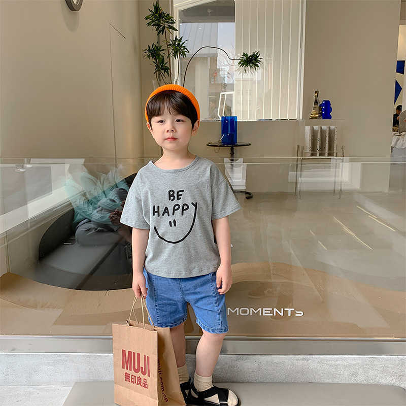 Summer Boys cartoon short sleeve cotton T shirts children 3 colors thin casual Tees 1-6 years all-match Tops 210615