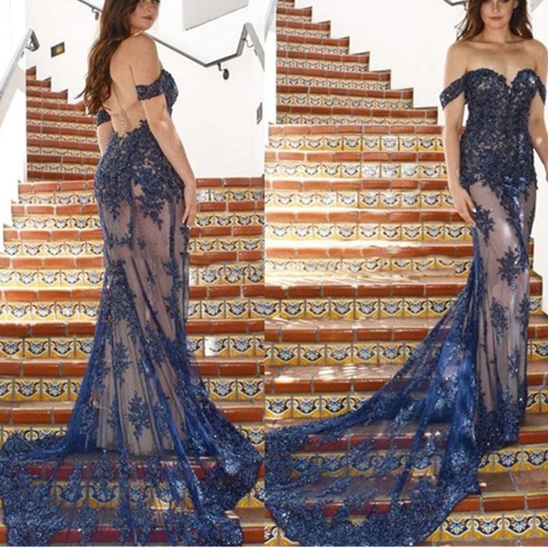 Plus Evening Dresses Size Illusion Long Sleeves Elegant Dubai Arabic Sequins Prom Gowns Party Dress00017