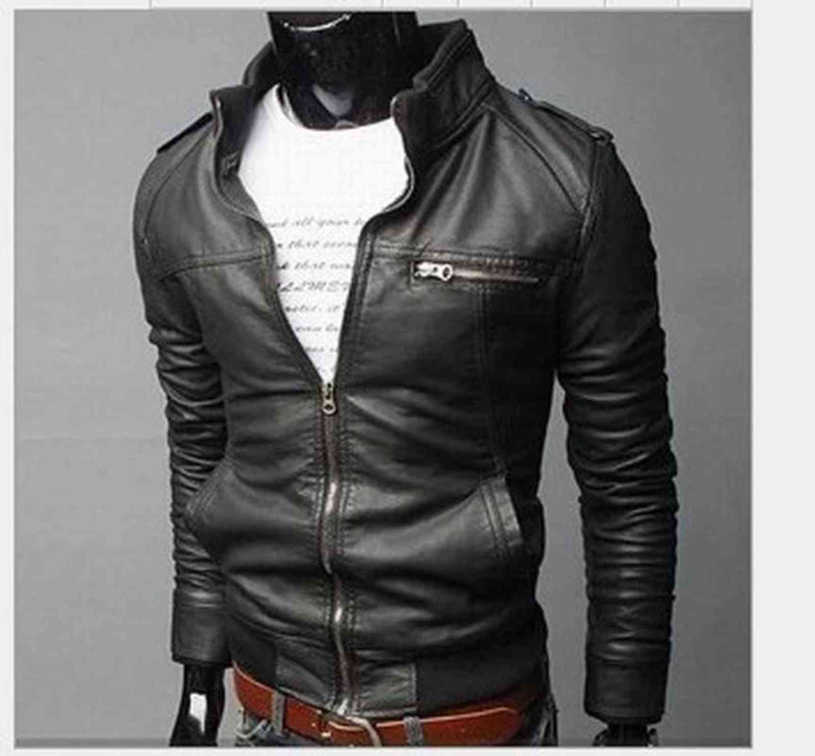 ZOGAA Spring Men PU Leather Jacket Motorcycle Vintage Leather Coat Men Biker Zipper Pocket PU Leather Jacket Stand Collar Jacket 211111