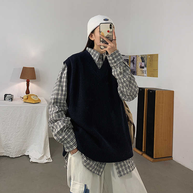 LEGIBLE Autumn winter Sleeveless Sweater Women Solid Color V Neck Knitted Vest female Jumpers Pull Femme Sweaters 210819