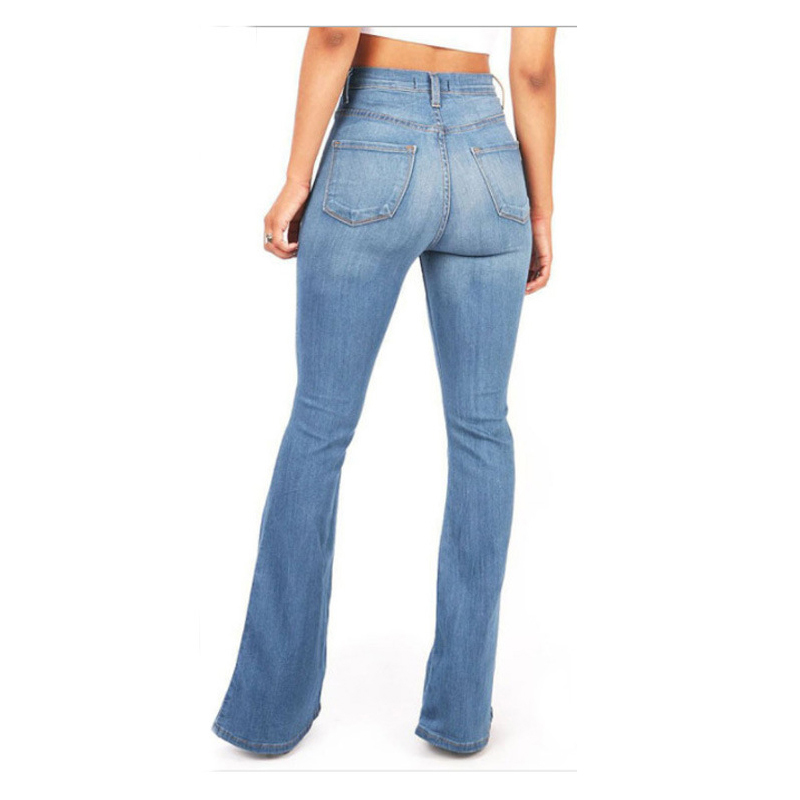 Slim Stretch Bell Bottom Pants Solid Color Women's Pants Flared Vintage High Waist Loose Casual Autumn Streetwear Women's Jeans 210222