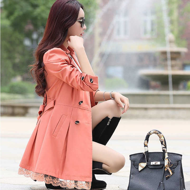 Spring/autumn Coat Women Long Sleeve Trench Lace For Plus Size Feminino 210820