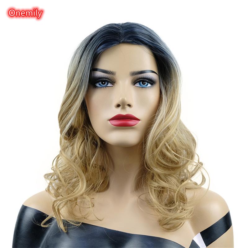 Synthetic Wigs Onemily Ombre Brown Long Wavy Middle Part Wig Women Fashion Natural For Daily