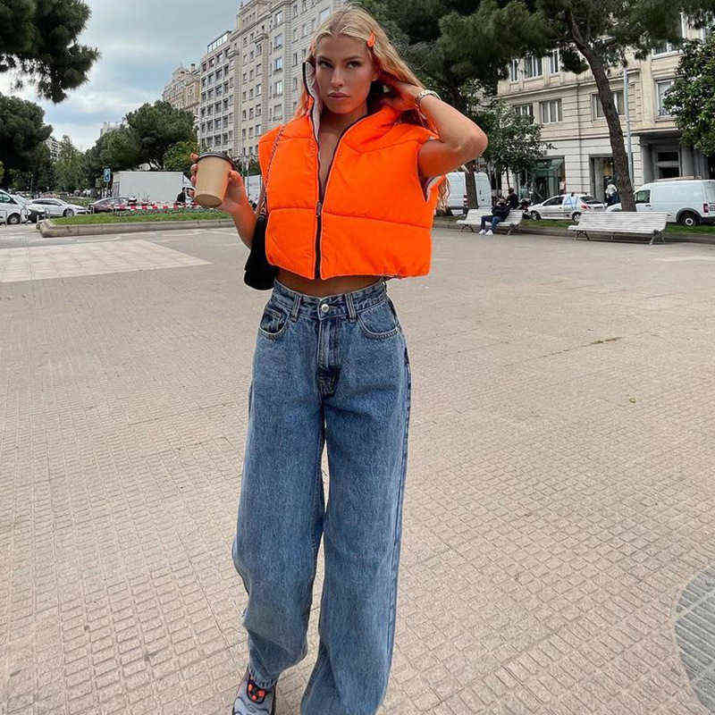 FORERUN Cropped Vest Double Wear Bubble Coat Solid Sleeveless Jacket Cotton Padded Puffer Bodywarmer Gilet 211120